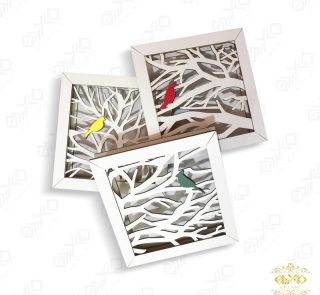 دیوارکوب 3 تکه طرح درخت و پرنده مدل MF224