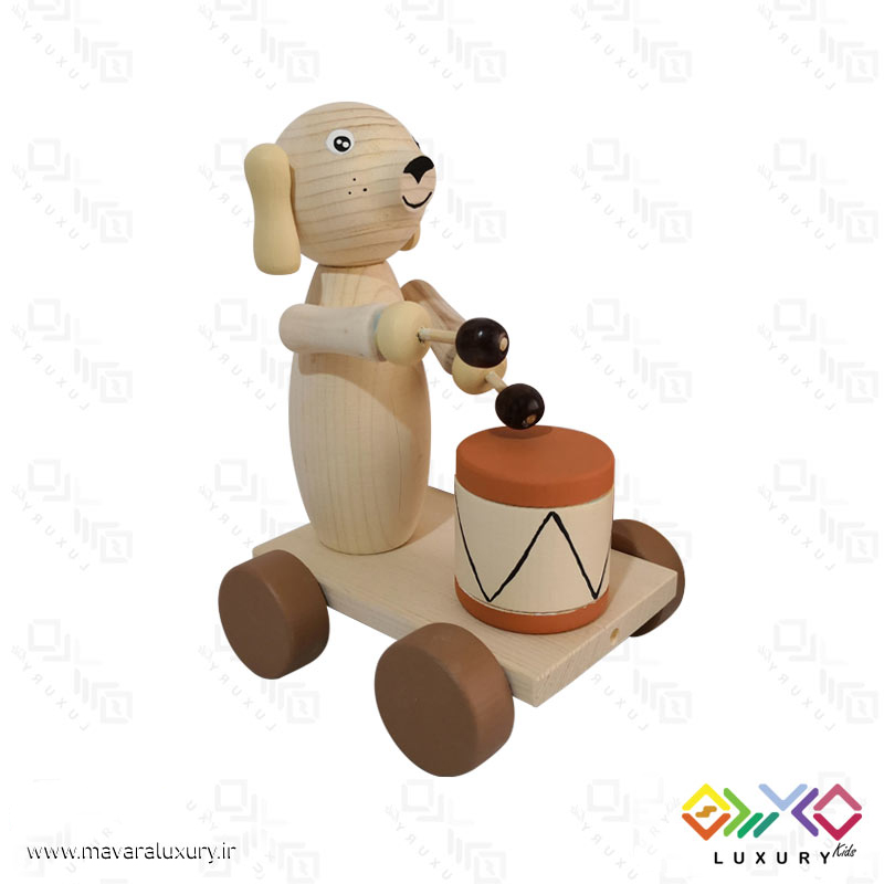 اکسسوری و اسباب بازی چوبی کودک طرح سگ طبل زن MKT14