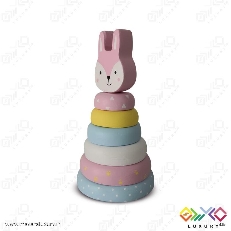 اسباب بازی چوبی طرح برج هوش حیوانات خرگوش MKids56