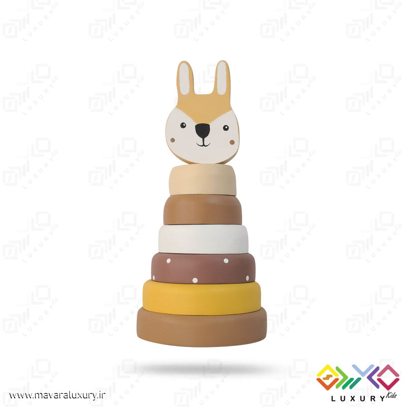 اسباب بازی چوبی طرح برج هوش حیوانات خرگوش MKids56