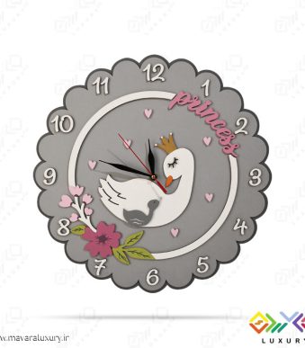 ساعت دیواری برای اتاق کودک طرح قو رنگ طوسی