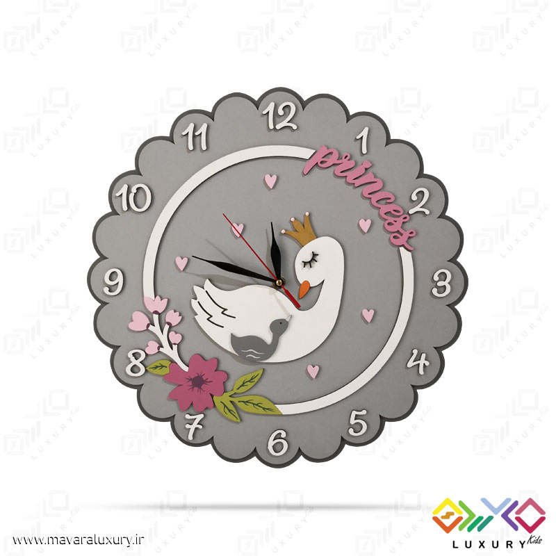 ساعت دیواری برای اتاق کودک طرح قو رنگ طوسی