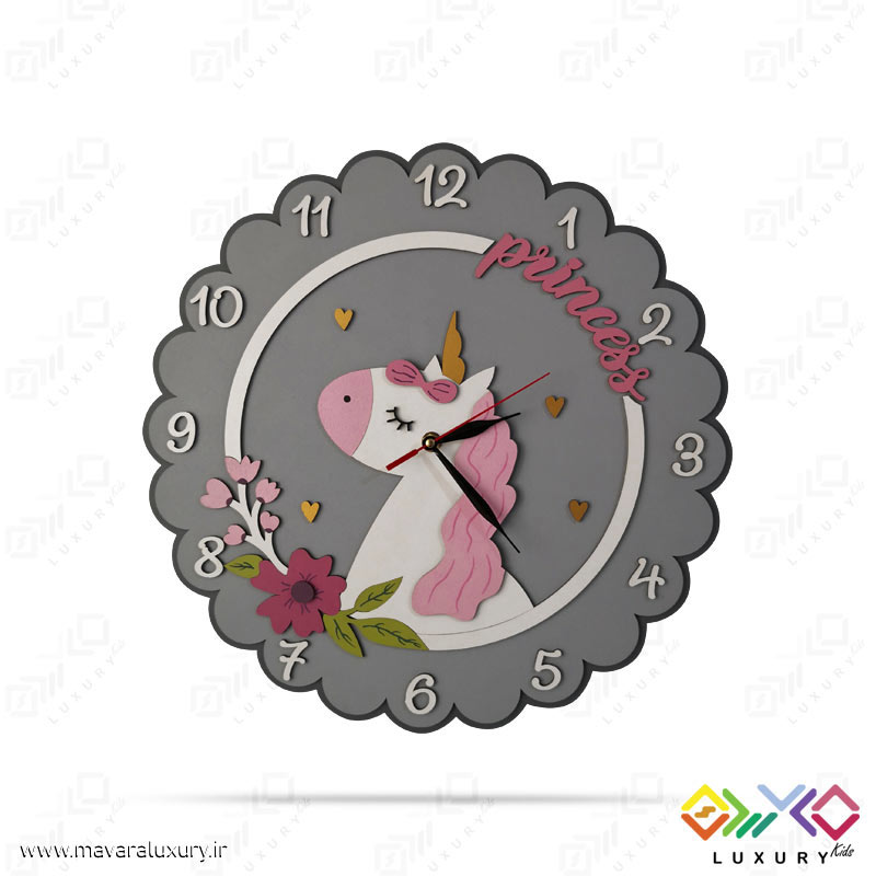 ساعت دیواری اتاق بچه طرح اسب تک شاخ