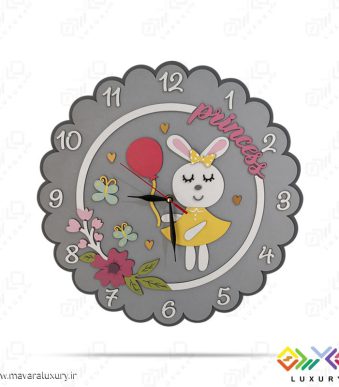 ساعت دیواری اتاق کودک مدل خرگوش رنگ طوسی