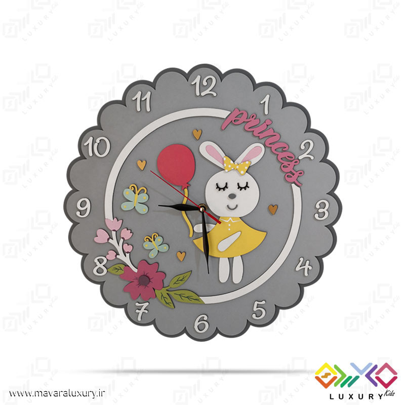 ساعت دیواری اتاق کودک مدل خرگوش رنگ طوسی