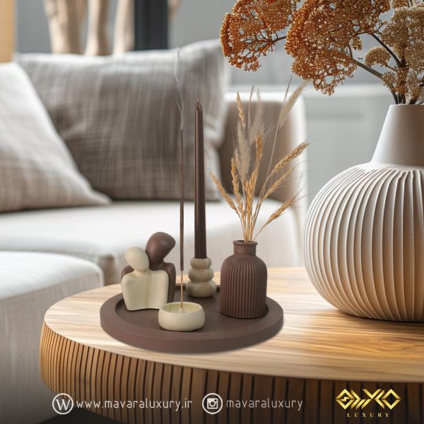ست دکوری گلدان،جا عودی و جا شمعی سنگی طرح عشق MD044 - تصویر 2