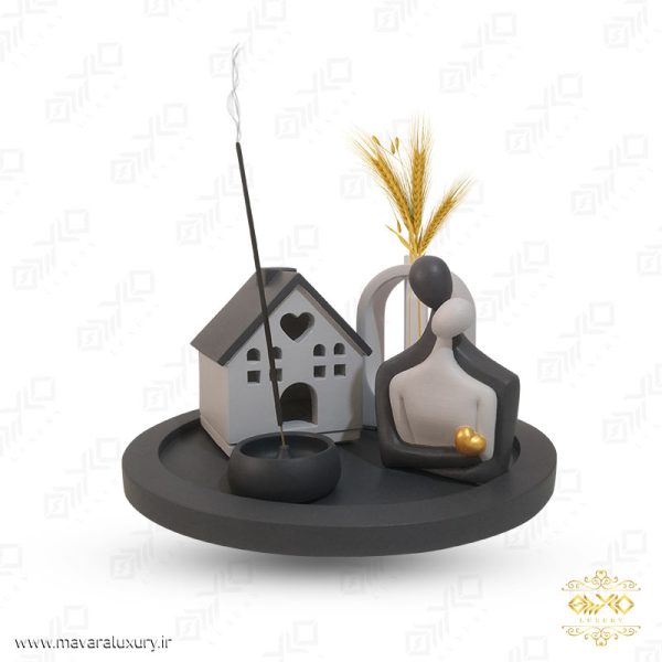 ست سنگی گلدان، جاعودی و جاشمعی طرح کلبه MD045