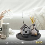 ست سنگی گلدان، جاعودی و جاشمعی طرح کلبه MD045