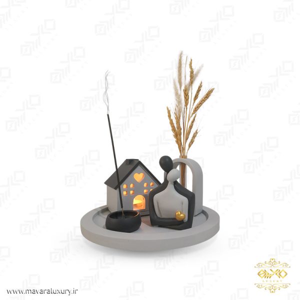 ست سنگی گلدان، جاعودی و جاشمعی طرح کلبه MD045