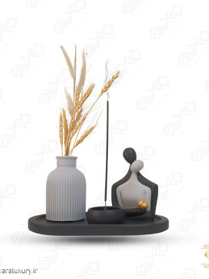 مجموعه 4 عددی گلدان و جاعودی سنگی به همراه مجسمه تزئینی MD046