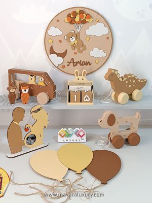ست اکسسوری اتاق کودک با تم رنگی قهوه ای و کرم