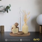 مجسمه و گلدان پودر سنگ آلفا رنگ قهوه ای و کرم