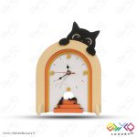 ساعت چوبی رنگی طرح گربه مشکی